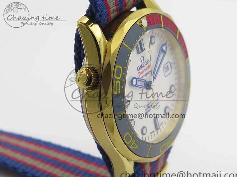 0417 Modern Seamaster 300M 007 YG URF 1:1 Best Edition White Dial Ceramic Bezel On Nylon Strap A 8115